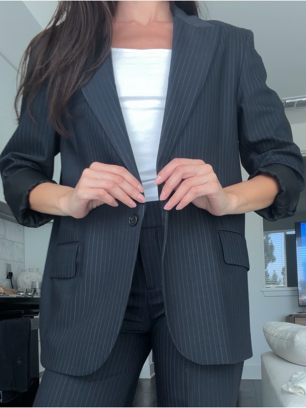 ba&sh Women's Navy Pinstripe Blazer